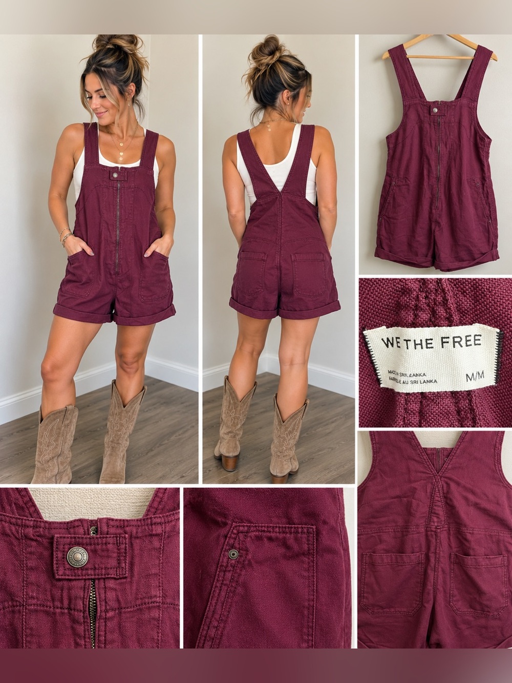 NWT Free People We The Free Burgundy Utility Shortall Romper M